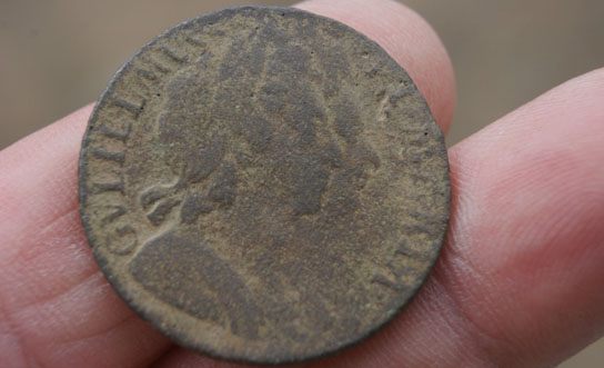 Metal detecting finds - Copper Half Penny from reign of William 111 and Mary 11...sadly no date can be made out