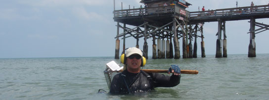 Tony Diana underwater metal detecting using a Minelab Excalibur metal detector