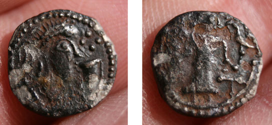 a lovely silver Anglo Saxon Sceat found with the CTX 3030