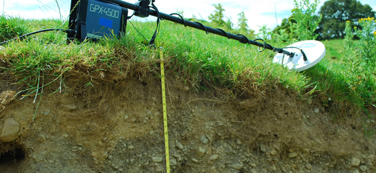 Metal detector and cross section of ground